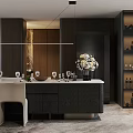 Modern Open Concept Restaurant Interior With Bar Counter Flower Vase Cabinets And Wine Glasses