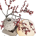 Elegant Decorative Ornament Set With Berry Branch Lamp Apple Tray And Silver Ring