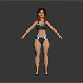 Woman Muscular With Reddish Brown Hair Wearing Sports Bra Shorts Blue Shoes Against Gray Background 3d model