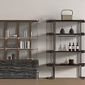 Elegant Wine Cabinet With Glass Doors Marble Base Metal Shelves Holding Wine Bottles Decorations