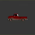 Red Vintage Pickup Truck With Old Appearance Front Grille And Wheels On Rough Ground