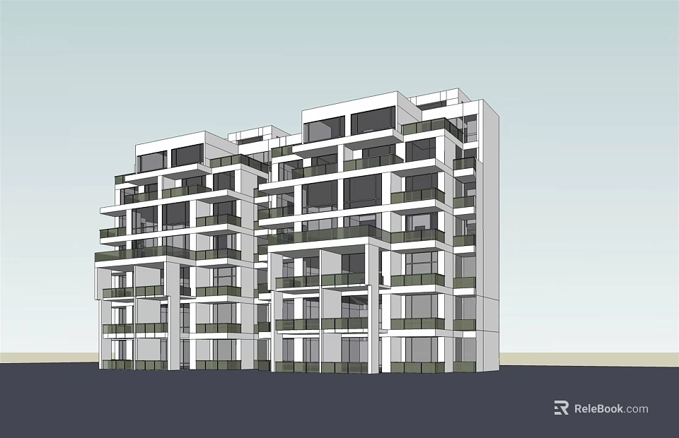 Modern Apartment Building Exterior Design Featuring Multiple Balconies And Glass Facade 3d model 
