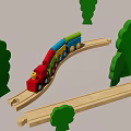 Colorful Sculpted Wooden Toy Train Track Set With Trees And Curved Tracks