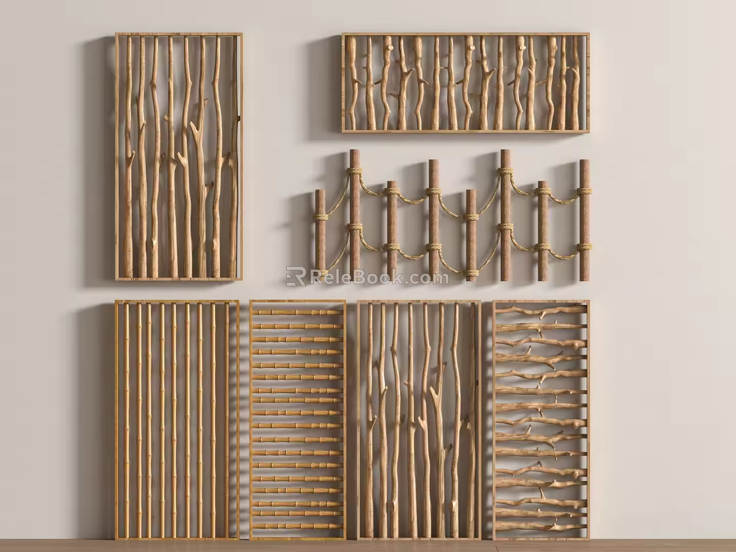 New Chinese Partition Log Railing Trunk Wood 3d model
