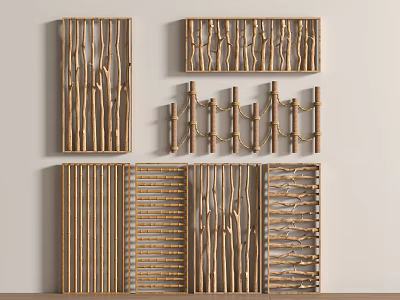 New Chinese Partition Log Railing Trunk Wood 3d model