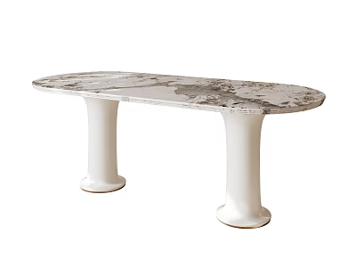 Modern Oval Dining Table With Marble Pattern Top And White Cylindrical Legs 3d model
