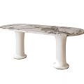 Modern Oval Dining Table With Marble Pattern Top And White Cylindrical Legs 3d model