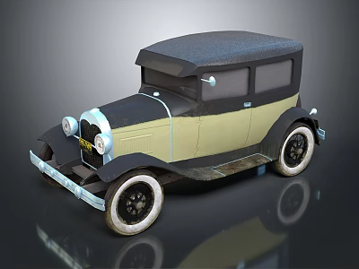 Vintage Classic Car With Two Tone Color Round Headlights And Retro Body Design 3d model