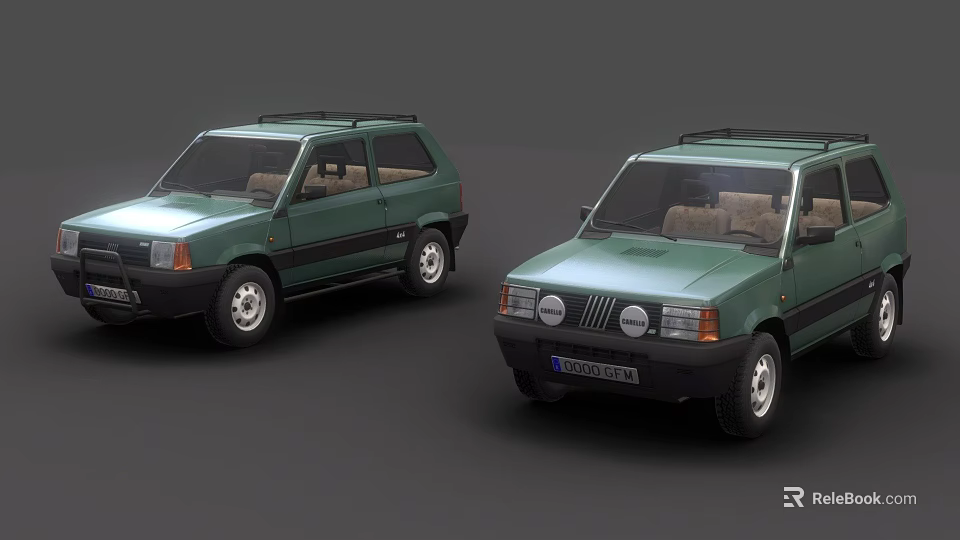 Two Classic Green SUVs With Roof Racks And Round Headlights Design 3d model 