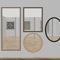Decorative Rectangular Round And Oval Mirrors With Beaded Gold And Black Frames For Interior Design 3d model