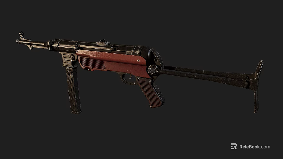 Detailed Classic Submachine Gun With Wooden Stock And Black Metal Barrel Design 3d model 