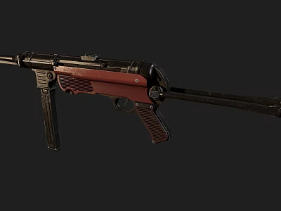 Detailed Classic Submachine Gun With Wooden Stock And Black Metal Barrel Design 3d model
