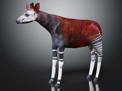 Okapi Wildlife Animal With Reddish Brown Body And Black White Striped Legs 3d model