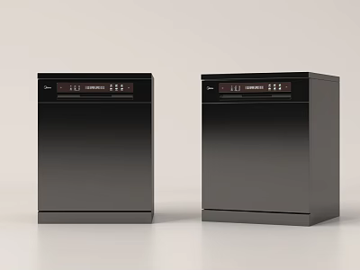 Two Modern Black Dishwashers Kitchen Appliances With Control Panel Design 3d model