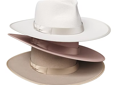 Three Stacked Hats With Different Light Tones And Satin Ribbons 3d model