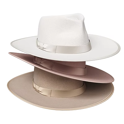 Three Stacked Hats With Different Light Tones And Satin Ribbons 3d model