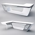 Modern White Office Desk With Sleek Design Computer Monitor And Comfortable Chairs