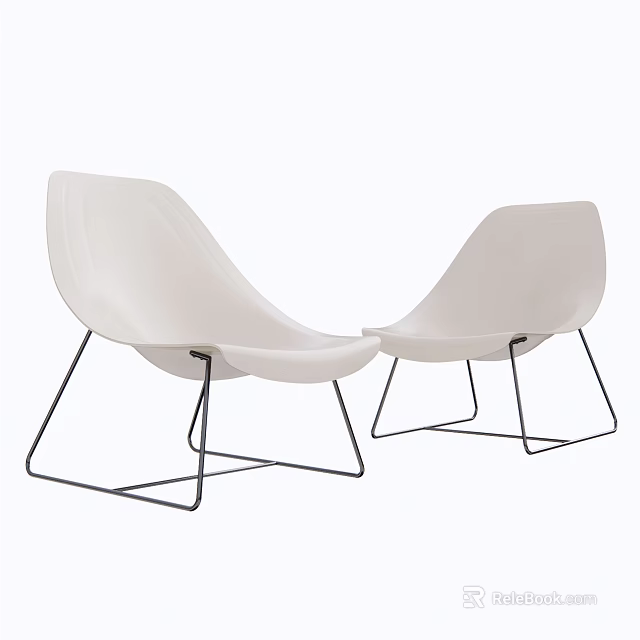 Two Modern White Accent Chairs With Sleek Black Metal Frame Design 3d model 