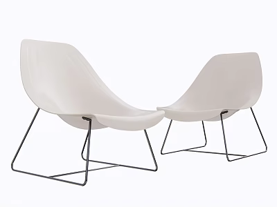 Two Modern White Accent Chairs With Sleek Black Metal Frame Design 3d model