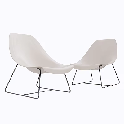 Two Modern White Accent Chairs With Sleek Black Metal Frame Design 3d model