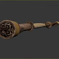 Carved Wooden Staff With Decorative Top And Polished Brown Beige Surface