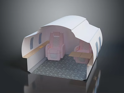 Small Cabin Interior Design With Pink Seats And White Curved Structure 3d model