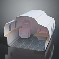 Small Cabin Interior Design With Pink Seats And White Curved Structure 3d model