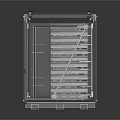 Gray Industrial Storage Equipment With Metal Grid Door Red Warning Stripes And Base Supports