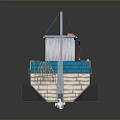Model Boat Blue And White Hull With Deck Railing Orange Buoys And Small Cabin Design