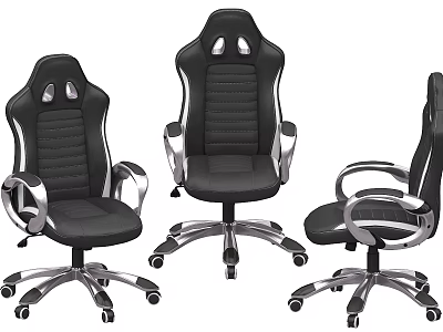 Modern Black Office Chairs With Silver Armrests And Wheel Base Design 3d model