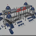 Outdoor Playground Equipment with Blue Domes Multiple Slides and Multi Level Platforms 3d model