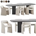 Modern Dining Table Set With Light Beige Armchairs And Dark Wood Table Design