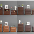 Elegant Modern Wooden Chest of Drawers With Table Lamp Vase and Decorative Frames