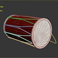 Red Household Decorative Drum With White Surface Wooden Frame And White Binding Ropes
