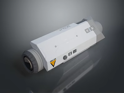 White LIGHT Device With Yellow Warning Label Black Interface And Gray Edges On Gray Background 3d model