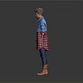 Stylish Everyday Casual Outfit With Denim Jacket Plaid Shirt Blue Pants And Brown Boots