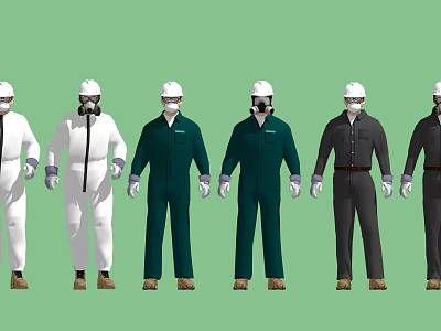 Multiple People Wearing Different Work Uniforms and Protective Suits Standing Together 3d model