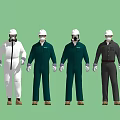 Multiple People Wearing Different Work Uniforms and Protective Suits Standing Together 3d model