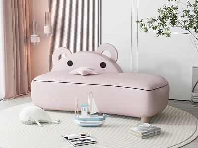 Pink Bear Shaped Chaise Lounge With Plush Toy Boat Model Books On Rug In Room 3d model