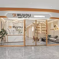 Modern Elegant Beauty Salon Interior With Marble Reception Desk Chandeliers Product Display Shelves And Green Plants