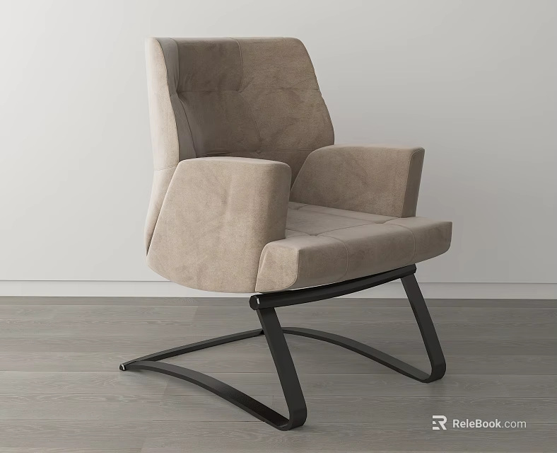 Comfortable Beige Office Chair With Modern Design Black Metal Frame And Armrests 3d model 