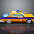Yellow and Blue Police Car with Siren on Roof and Police Badge Design