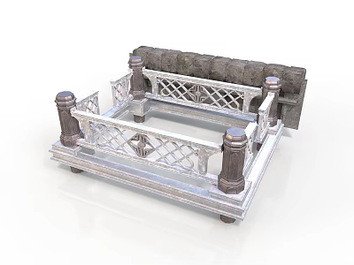 Ornate Metal Bed Frame With Carved Railings Decorative Columns And Dark Cushion Top 3d model