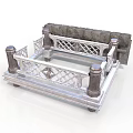 Ornate Metal Bed Frame With Carved Railings Decorative Columns And Dark Cushion Top