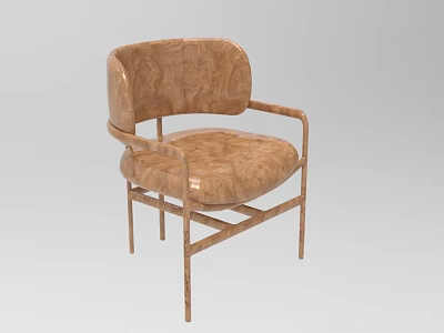 Modern Wooden Dining Chair With Curved Armrest And Smooth Wood Grain 3d model
