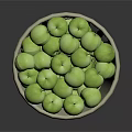 Woven Basket Filled With Fresh Green Apples On Dark Surface