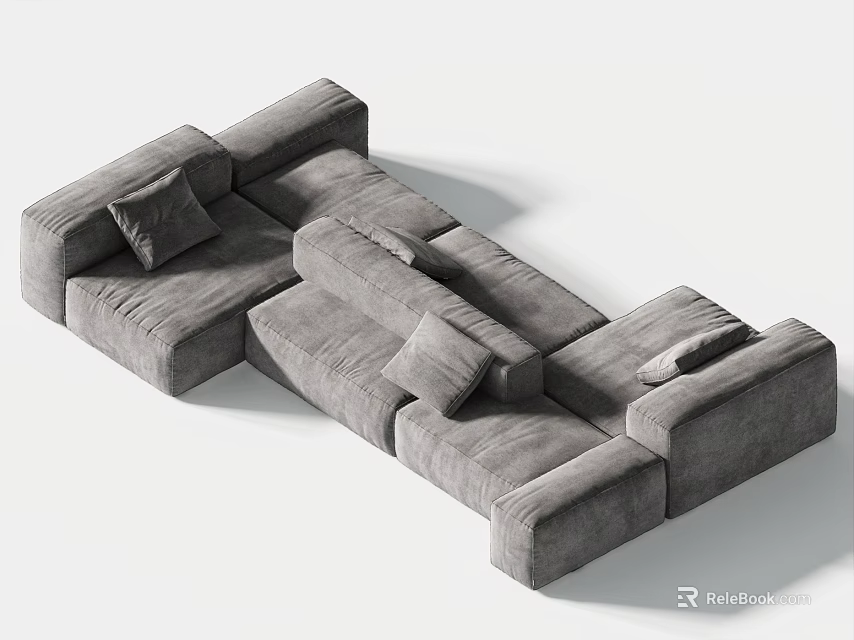 Plush Gray Sectional Sofa with Comfortable Cushions and Modern Design Style 3d model