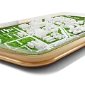 Professional Commercial Planning Model With Mini Buildings Green Areas And Wooden Base