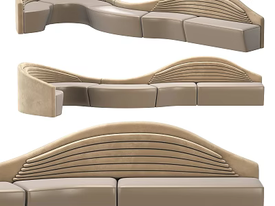 Modern Curved Irregular Shaped Sofa With Wave Like Design And Beige Upholstery 3d model