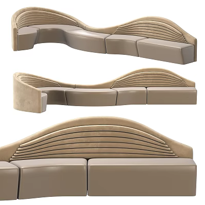Modern Curved Irregular Shaped Sofa With Wave Like Design And Beige Upholstery 3d model